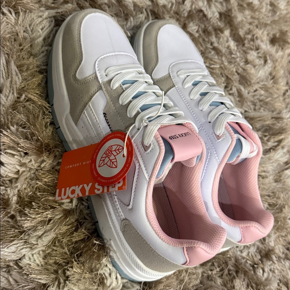 Women's White and Pink Sneakers - Picture 3 of 4